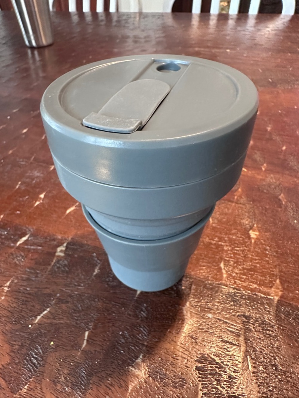 Gray Silicone Collapsible Travel Mug with Flip Lid - 12 ounces